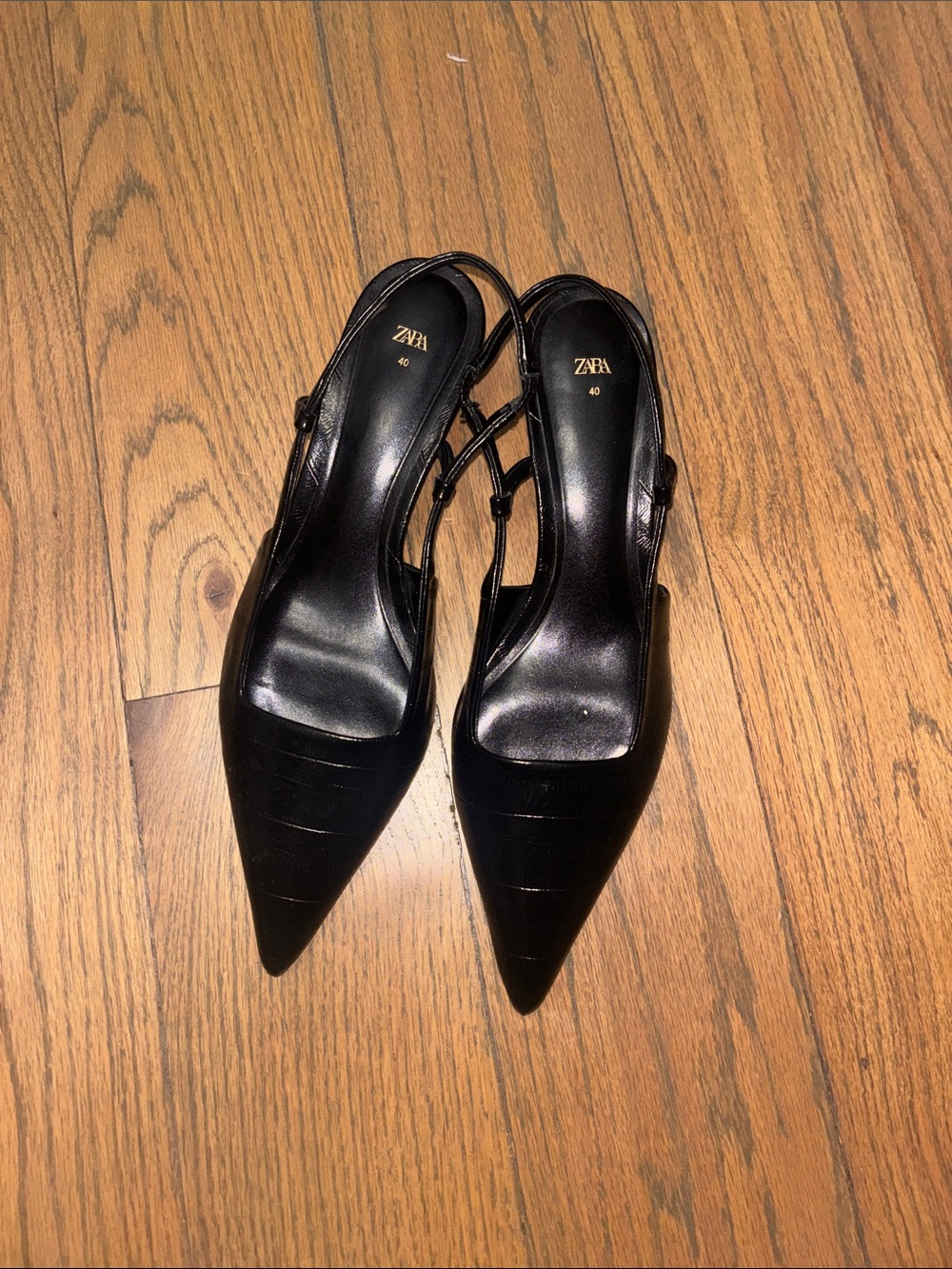 Zara Black Pointed Slingback Pumps